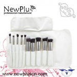 10PCS white wood handle silver ferrule Makeup Brush Set